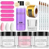 Yokilly 30G Polvo Acrilico Para Uñas Profesional Set, Kit Uñas Acrilicas | Polvos Acrilicos Para Uñas con Blanco Rosa Transparente, Pinceles Completo Manicura para Principiantes en Casa