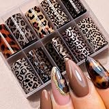 GlamRays 10 pegatinas adhesivas de transferencia de estampado de leopardo y serpiente para uñas, diseño salvaje y cielo estrellado, negro, papel, lámina, accesorios de arte de uñas