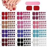 JSRQT 12 hojas de calcomanías de esmalte de colores sólidos con purpurina, envolturas completas, autoadhesivas, punta de uñas, color rojo, rosa, morado, para uñas de los pies