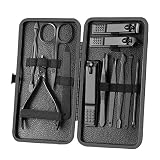 Juego De Manicura, Cortaúñas Y Pedicura, Kit De Manicura De Acero Inoxidable, Kit De Uñas Profesional, Herramientas De Cuidado De Uñas Con Lujosa Caja De Regalo De Cuero De Viaje (Negro, 12)
