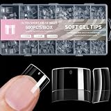 XFSRG 600 Piezas Tips Uñas Soft Gel Postizas Cobertura Total Puntas de Gel Cobertura Completa Postizas Cuadradas Cortas Tips Uñas Transparentes para Manicura