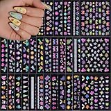BelleFlair 30 hojas de calcomanías para uñas para niños autoadhesivas, set de adhesivos de arte de uñas con brillo 3D, diseños de flores, frutas y corazones, pegatinas de primavera y verano para