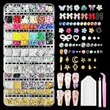 Wosyoodo 6 Cajas Conjunto de Arte de Uñas, Más de 10000+ Pedrería, Purpurina, Flores 3D, Perlas y Dijes de Metal, Suministros Profesionales para Técnicos de Uñas para Manicura DIY